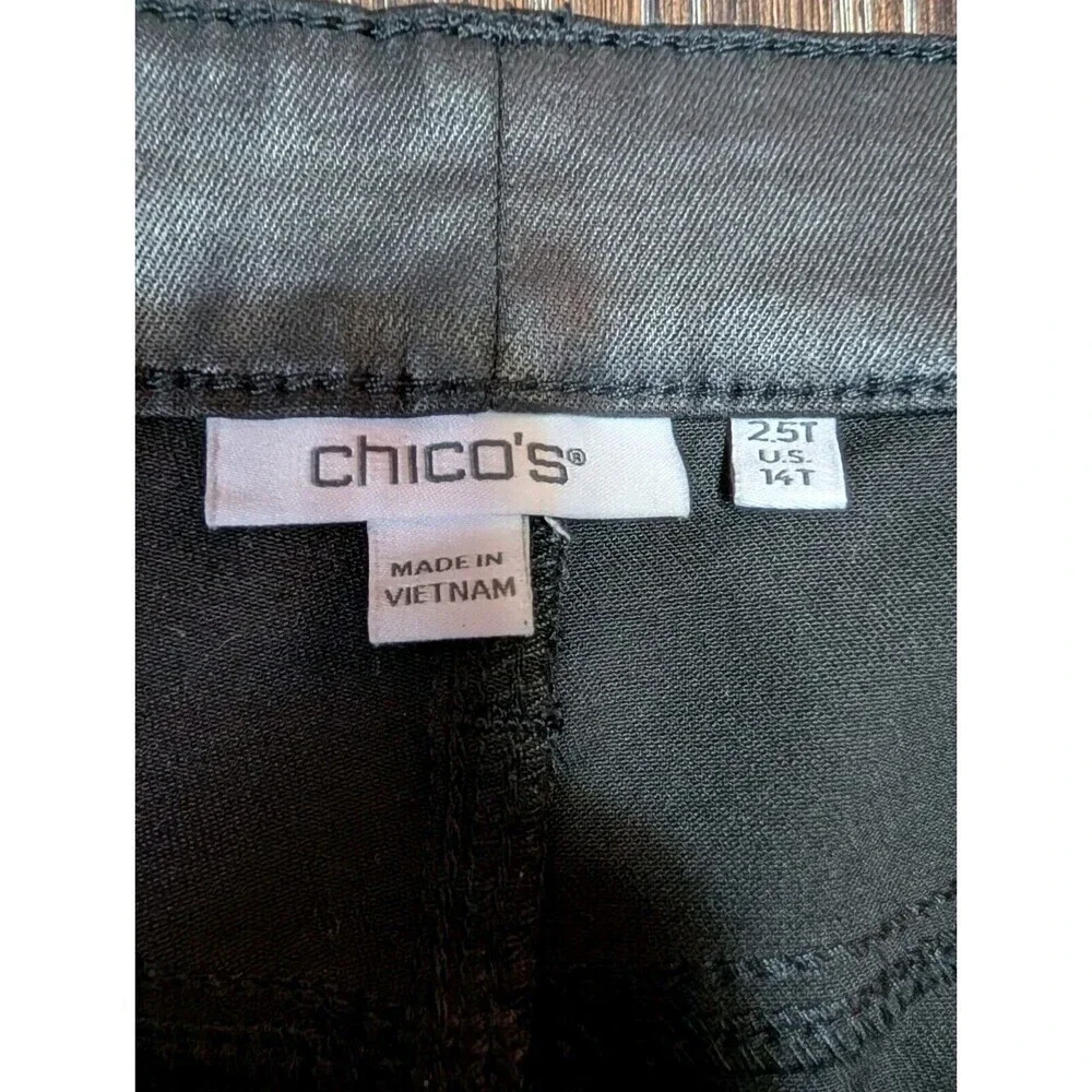 Chico’s Women Trousers Flare Leg Pants Sz 14 Tall Black‎ Coated Stretch NWOT 114